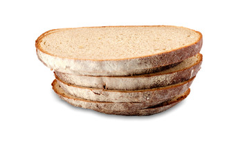 Stack of fresh bread on white background