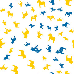 Seamless pattern with Dala horse in Swedish flag colors, simple design vector illustration