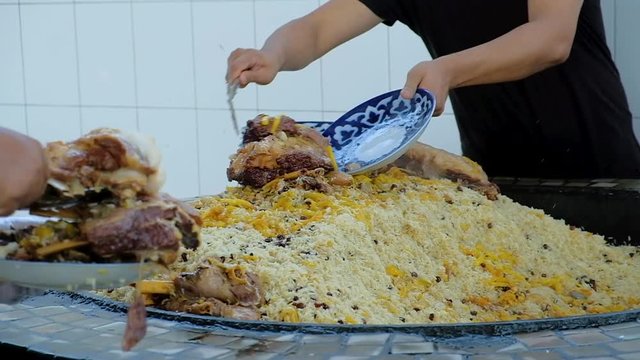 National food in Uzbekistan. Traditional plov from Tashkent