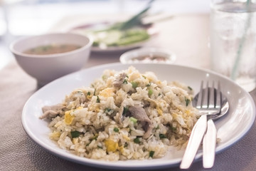 food,fried rice with pork and eggrice,meal, dinner,  cuisine, lunch