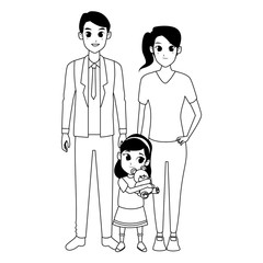 Family parents and childrens cartoons in black and white