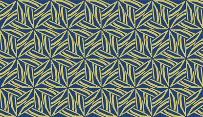 Vector seamless geometric pattern. Triangles curved line. For wallpaper, presentation background, interior design, fashion print. Blue, dark yellow color