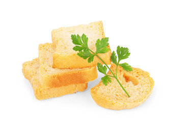 Garlic bread with herbs, isolated on white