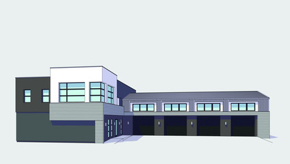 3d automobile repair shop. Architectural blueprint.