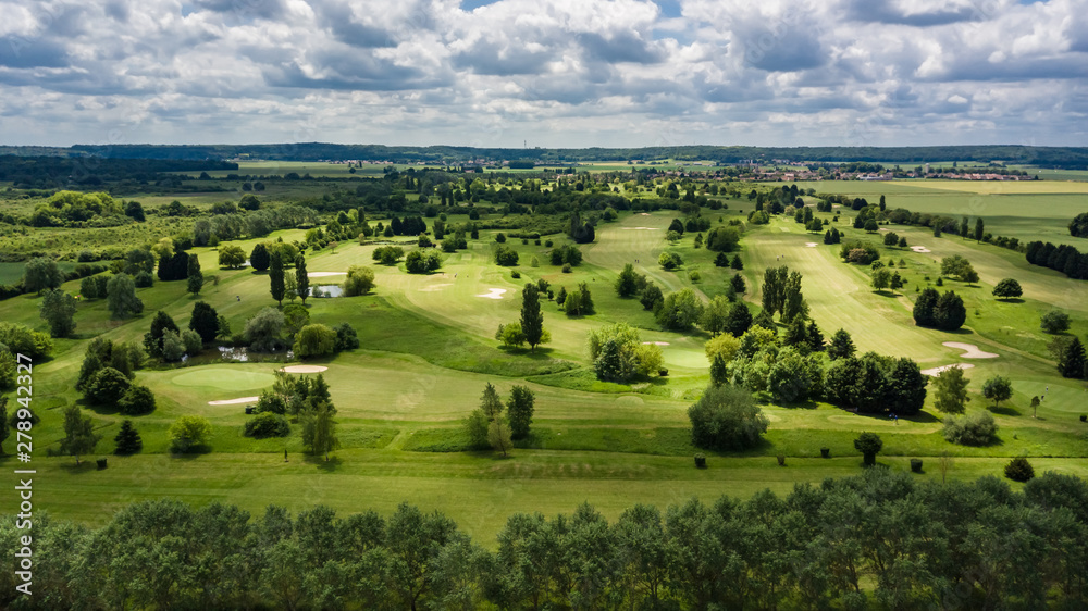 Sticker drone view of a golf course in mennecy chevannes france