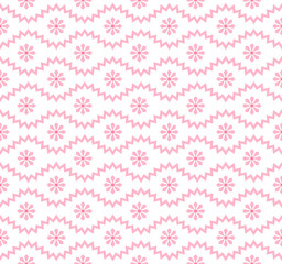 Seamless pattern with geometric zigzag and small flowers. Abstract black and white floral texture. Simple monochrome background. Repeat design for decor, fabric, prints