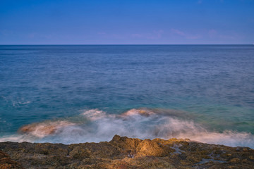  Waves crashing on the rocks. Natural Park Cinque Terre, city of Bonassola. Ligurian Sea, Liguria, Italy