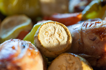 baked chicken with zucchini, pepper and other vegetables