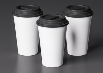 Three white paper cup with black lid