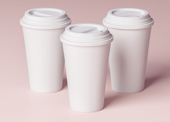 Three white paper cup with white lid