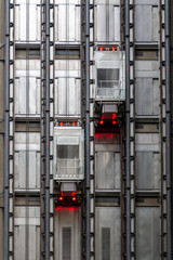 Two elevator cabins in a skyscraper