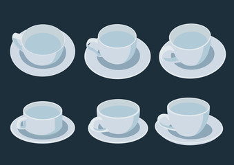White coffee cup on saucer on gray background illustration vector 
