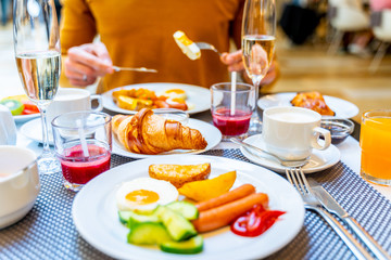 Breakfast Buffet Concept, Breakfast Time in Luxury Hotel, Brunch with Family in Restaurant - Image
