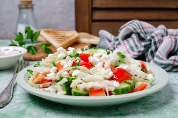 Fresh vegetable salad with cottage cheese