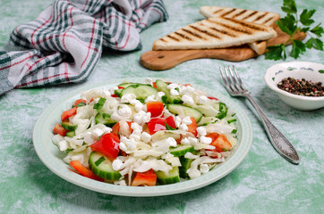 Fresh vegetable salad with cottage cheese