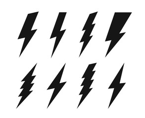 Vector set lightning bolt. Thunderbolt, lightning strike sign.