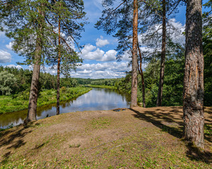 river Gauja in Latvia, view through the trees in summer