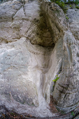 Sandstone cliffs of Sietiniezis on the shore of the river Gauja in Latvia