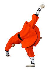 3D Rendering Shaolin Monk on White