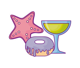 cute starfish with donut and cocktail in cup glass
