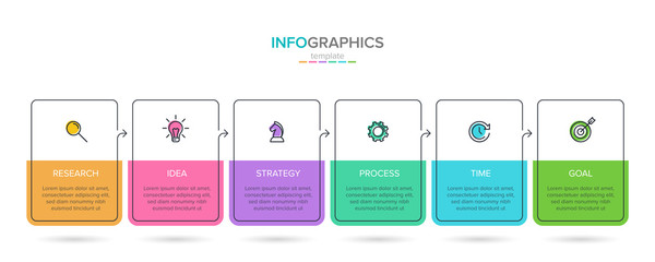 Vector infographic label template with icons. 6 options or steps. Infographics for business concept. Can be used for info graphics, flow charts, presentations, web sites, banners, printed materials