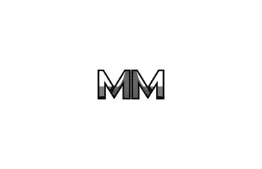 Initial MM Letter Modern Stripes Futuristic Monogram Style Logotype