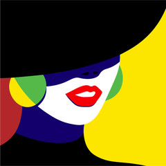 Girl in hat in pop art style fashion woman. Vector graphics