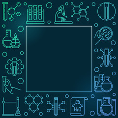 Colorful Chemistry vector square frame with empty space in thin line style on dark background