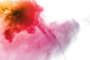 abstract color powder splattered on white background,Freeze motion of color powder exploding