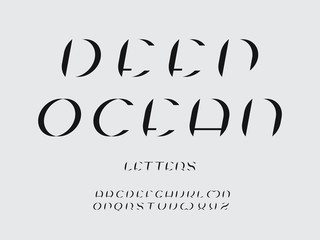 Deep ocean italic font. Vector 