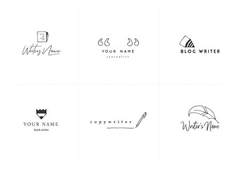 Writing, publishing and copywrite theme. Set of vector hand drawn logo templates.