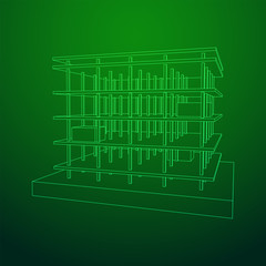 Building under construction. Build house construct in process. Wireframe low poly mesh vector illustration