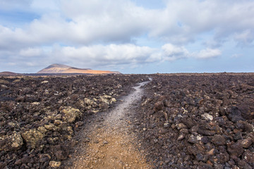 The path of white mountain trekking in Lanzarote
