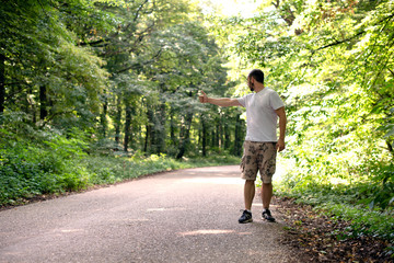 Man is hitchhiking