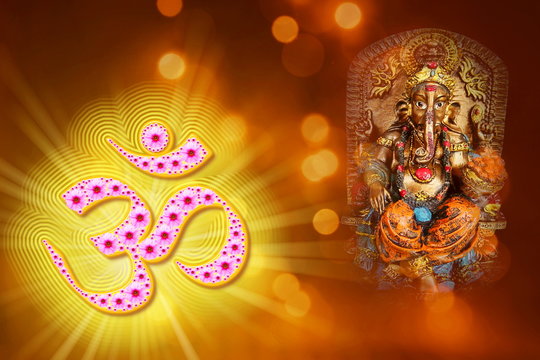 lord ganesha with oim sign for religious,marriage invitation,diwali,new year,ganesh chaturthi,festival related concept