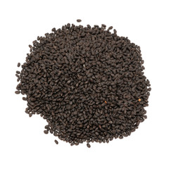 Basil seeds close up isolated on white background