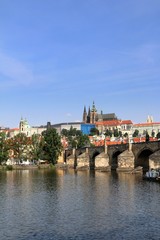 Fototapeta na wymiar panoramic view of prague, praha, river, city, architecture, water, vltava, tower, czech, town, church, old, building, cityscape, cathedral, house, view, landmark,