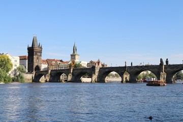 Fototapeta premium panoramic view of prague, praha, river, city, architecture, water, vltava, tower, czech, town, church, old, building, cityscape, cathedral, house, view, landmark,