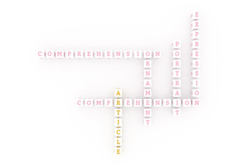 Article, creative keyword crossword. For web page, graphic design, texture or background. 3D rendering.