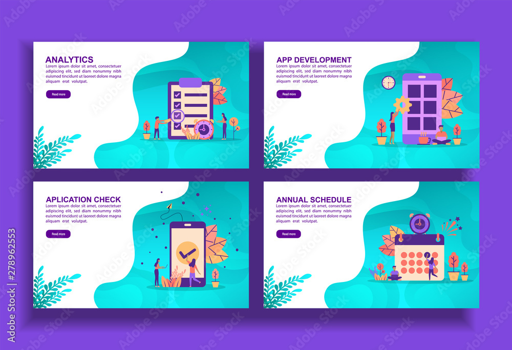 Wall mural set of modern flat design templates for business, analytics, app development, application check, ann