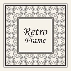 Decorative frame and border in rectangle proportions. Retro vintage ornamental modern art deco luxury element for design.