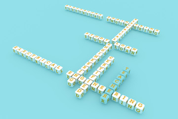 Teacher, learning keyword crossword. For web page, graphic design, texture or background. 3D rendering.