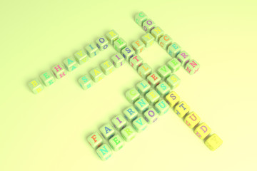 Study, emotion keyword crossword. For web page, graphic design, texture or background. 3D rendering.