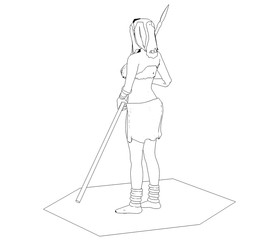 Fototapeta na wymiar warrior woman character, 3D illustration, sketch, outline