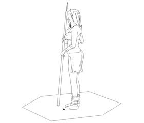 Fototapeta na wymiar warrior woman character, 3D illustration, sketch, outline