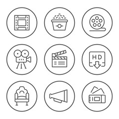 Set round line icons of movie