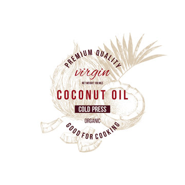 Coconut Oil Label With Type Design Over Hand Drawn Coconut