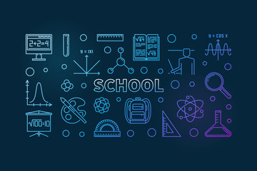 School vector concept outline colored banner or illustration on dark background