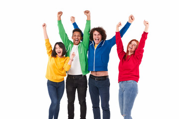 Obraz premium Multiracial friends celebrating victory