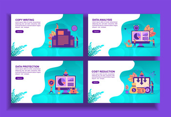 Set of modern flat design templates for Business, copy writing, data analysis, data protection, cost reduction. Easy to edit and customize. Modern Vector illustration concepts for business